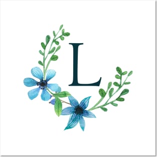 Floral Monogram L Pretty Blue Flowers Posters and Art